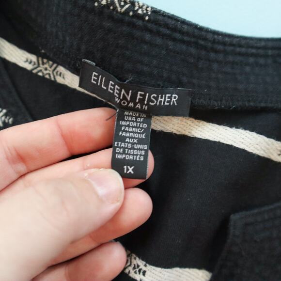 Eileen Fisher Woman Black Embroidered 3/4 Sleeve Tunic Blouse Size 1X Organic - Picture 3 of 7